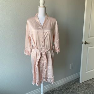 Maeven lace trimmed silk robe